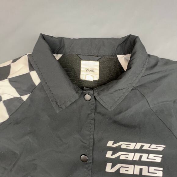 Vans Thank You Coach Jacket XS Black Checkered Sleeve Logo Windbreaker - Picture 4 of 8